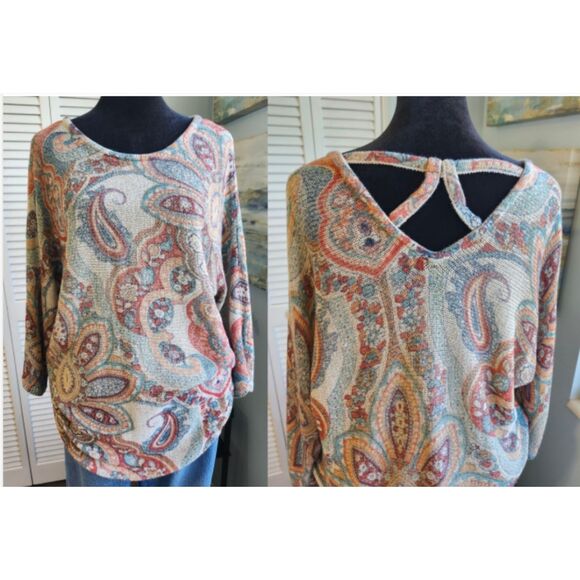 Paisley Sweater | Women's size Large | Colorful Summer Knit | Chico's - Picture 7 of 10